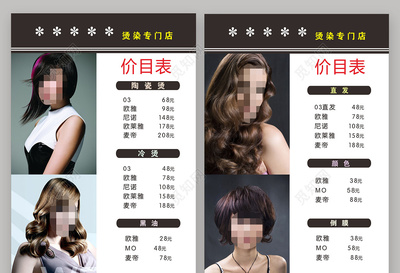 高端烫染美发发廊价目表海报